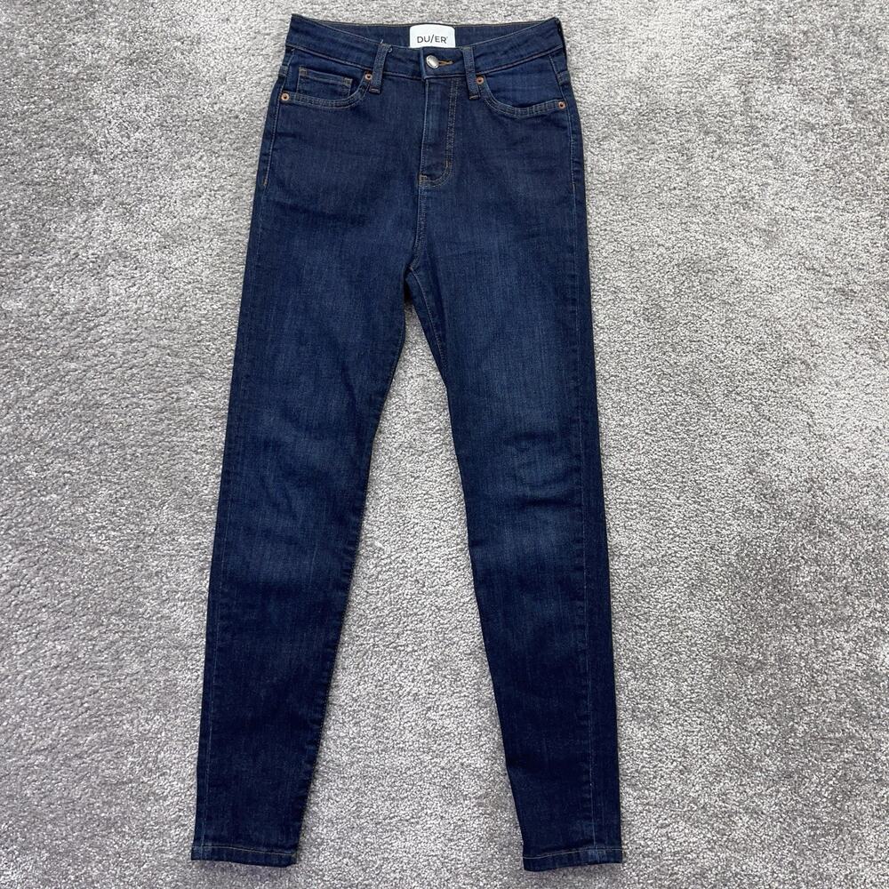 Duer Jeans Womens 25x28 High Rise Skinny Dark Wash Blue Denim Stretch Flex